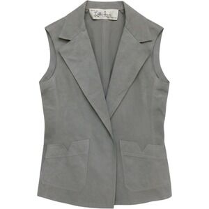 Vintage Lilli Ann Ultrasuede Vest Gray Notched Lapel Sleeveless Jacket S/M